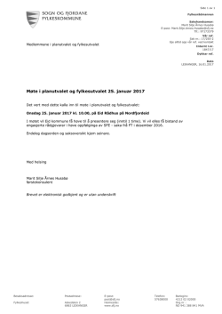 Møte i planutvalet og fylkesutvalet 25. januar 2017