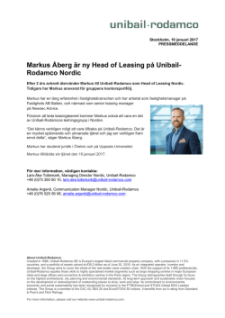 Markus Åberg är ny Head of Leasing på Unibail- Rodamco