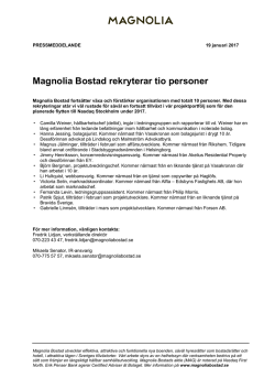 Magnolia Bostad rekryterar tio personer