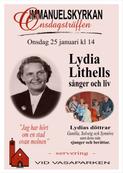 Onsdagsträffen "Lydia Lithells sånger och liv 20170125