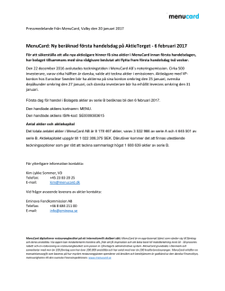 MenuCard: Ny beräknad första handelsdag på AktieTorget