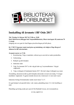 Innkalling til årsmøte i BF Oslo 2017
