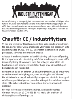 Chaufför CE / Industriflyttare
