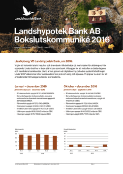 Landshypotek Bank AB Bokslutskommuniké 2016