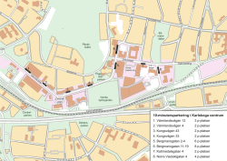 Karta med avgiftsfria parkeringsplatserna utmärkta