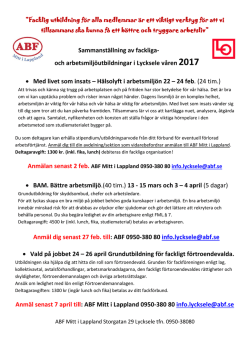 ABF/LO utbildningar i Lycksele våren 2017