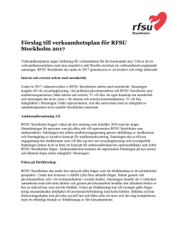 Förslag till verksamhetsplan för RFSU Stockholm 2017