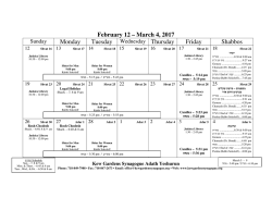 February 12 – March 4, 2017 Monday Tuesday Wednesday