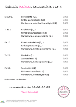 Kahvila Kaislan lounaslista vko 5