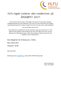 HLFU Agder inviterer våre medlemmer på ÅRSMØTET 2017!