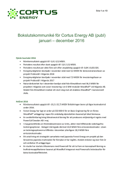 Bokslutskommuniké för Cortus Energy AB (publ) januari
