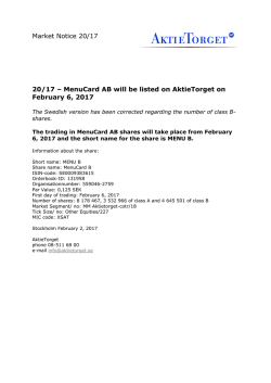 Market Notice 20/17 20/17 – MenuCard AB will be listed