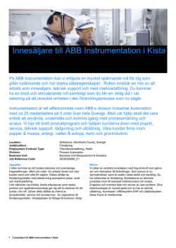 Innesäljare till ABB Instrumentation i Kista