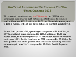 AmTrust Announces Net Income For The Third Quarter 2016