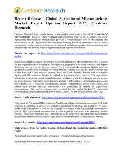  Recent Release – Global Agricultural Micronutrients Market Expert Opinion Report 2023: Credence Research