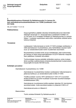 Kaupunginhallitus Kaj/2 6.2.2017 2 Maankäyttösopimus Kiinteistö