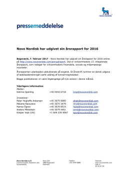 Novo Nordisk har udgivet sin årsrapport for 2016