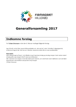 Generalforsamling 2017 Indkomne forslag