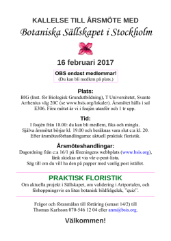 16 februari 2017 - Botaniska sällskapet i Stockholm
