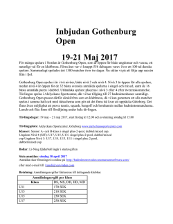 Inbjudan Gothenburg Open 19-21 Maj 2017