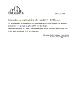 Information om avgiftshöjning från 1 april 2017 i Brf Mässen