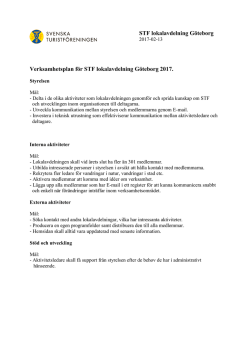 STF lokalavdelning Göteborg Verksamhetsplan för STF