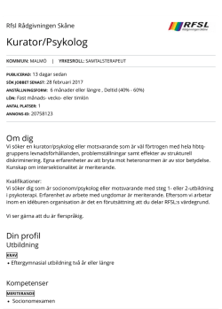 Kurator/Psykolog - RFSL Rådgivningen Skåne