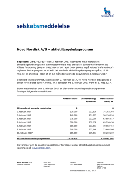 Novo Nordisk A/S – aktietilbagekøbsprogram