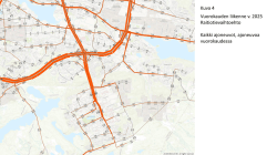 Vuorokauden liikenne v. 2025 Raitiotievaihtoehto Kaikki ajoneuvot