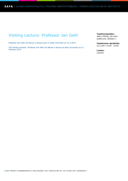 Visiting Lecture: Professor Jan Gehl