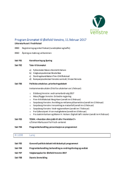 Program årsmøtet til Østfold Venstre, 11.februar 2017