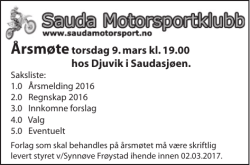 Sauda Motorsportsklubb Djuvik i Saudasjøen 09/03/2017