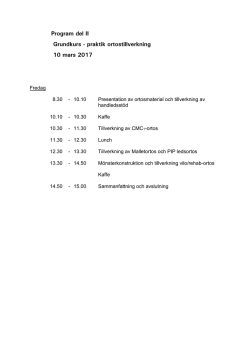 Program del II Grundkurs - praktik ortostillverkning 10 mars 2017