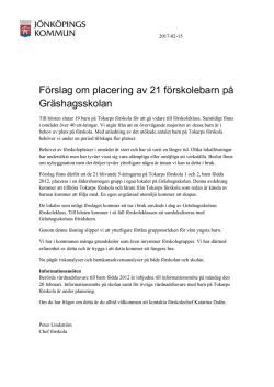 Förslag om placering av 21 förskolebarn på Gräshagsskolan