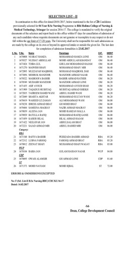 SELECTION LIST - II Dean, College Development Council