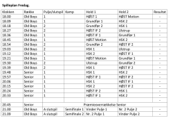 Spilleplan Fredag. Klokken Række Pulje/slutspil Kamp - HØST-IF