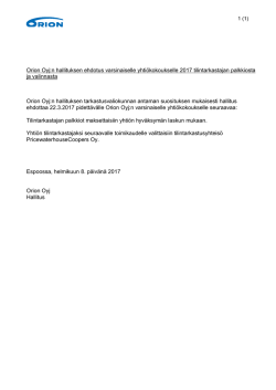Orion Oyj:n hallituksen ehdotus varsinaiselle yhtiökokoukselle 2017