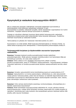 Kysymyksiä ja vastauksia tarjouspyyntöön 49/2017 - ELY
