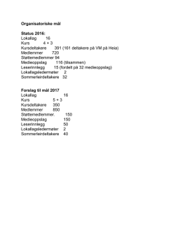 Organisatoriske mål Status 2016: Lokallag 16 Kurs 4 + 3