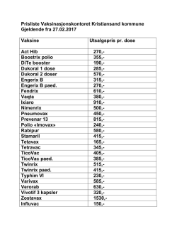 Prisliste Vaksinasjonskontoret Kristiansand kommune Gjeldende fra