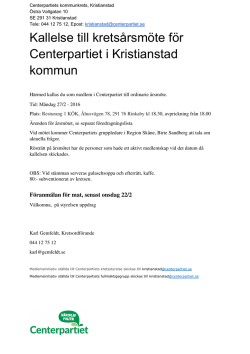Kallelse till kretsårsmöte för Centerpartiet i Kristianstad kommun