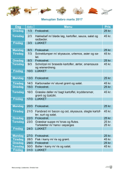 Menuplan Sabro marts 2017 Dag dato Menu Pris