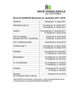 Ferie for EUX/EUD Business for skoleåret 2017–2018