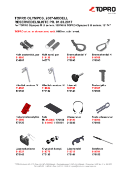 TOPRO OLYMPOS, 2007-MODELL RESERVEDELSLISTE PR