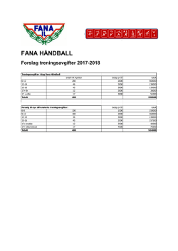 FANA HÅNDBALL Forslag treningsavgifter 2017-2018