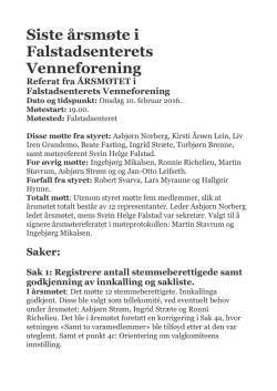 Referat fra årsmøte i Falstadsenterets Venneforening 10. februar 201