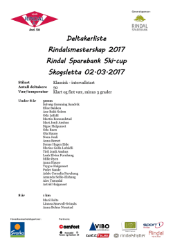 Deltakerliste Rindalsmesterskap 2017 Rindal Sparebank
