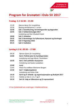 Program for årsmøtet i Oslo SV 2017