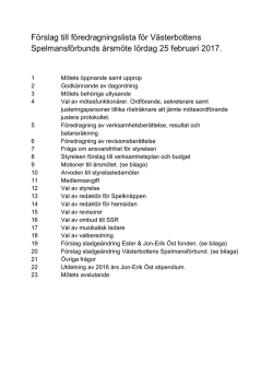 Förslag till föredragningslista för Västerbottens Spelmansförbunds