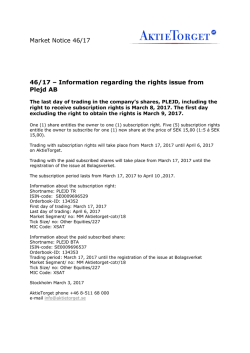 Market Notice 46/17 46/17 – Information regarding the rights issue